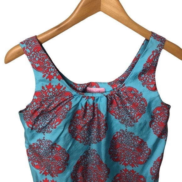 Lilly Pulitzer Silk Tank Top Print Size 0 Blue Red Scoop Neck Women’s - Picture 3 of 6